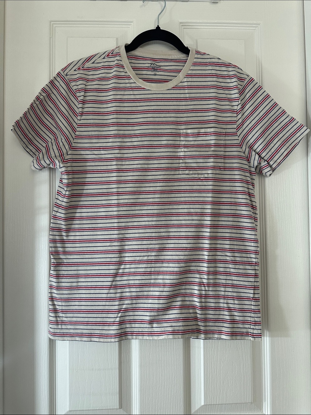 J. Crew Cream Short-Sleeve Stripe Tee with Red & Navy Lines